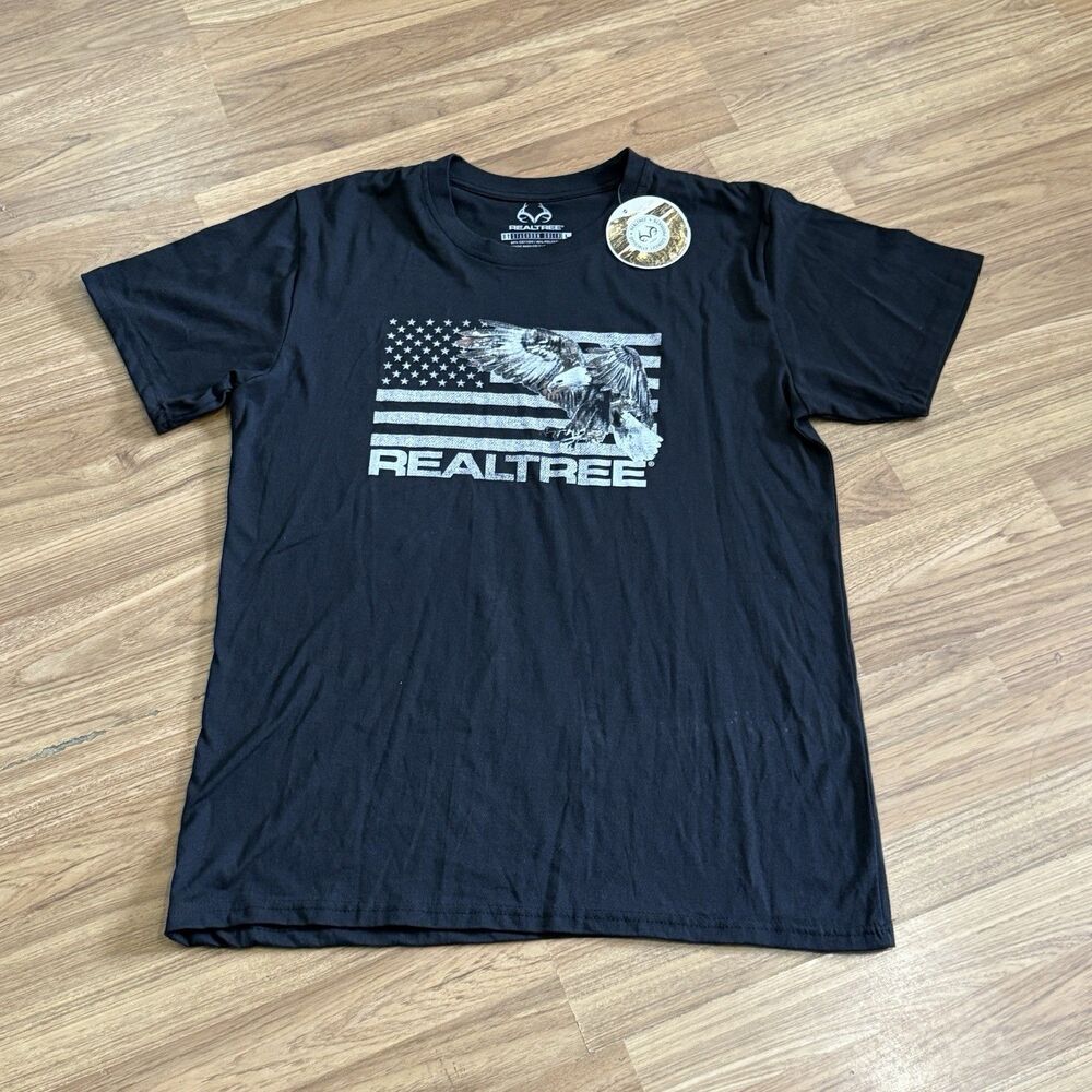 Men's Crew Neck Short Sleeve Patriotic Realtree T-Shirt Eagle American Flag - Lg